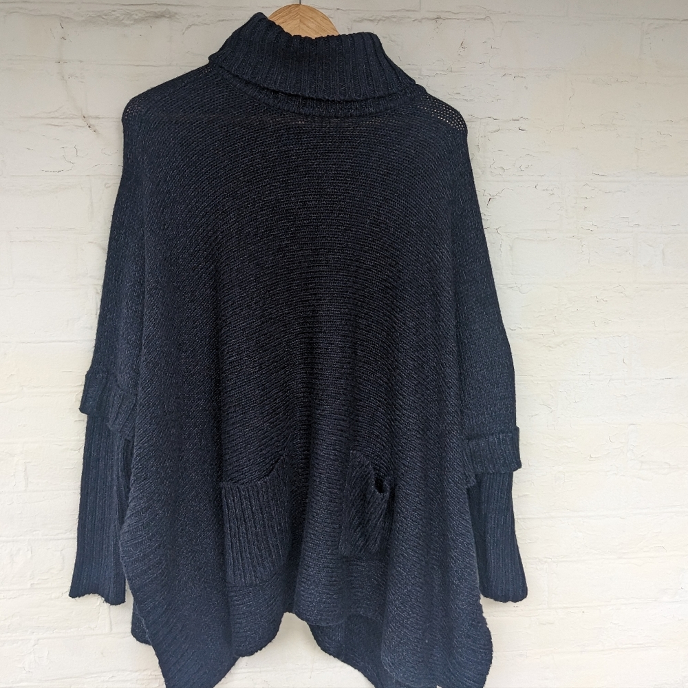 PONCHO DESIGN LAB TURTLE NECK KNIT PONCHO SWEATER MIDNIGHT BLUE SIZE MEDIUM - Picture 11 of 14